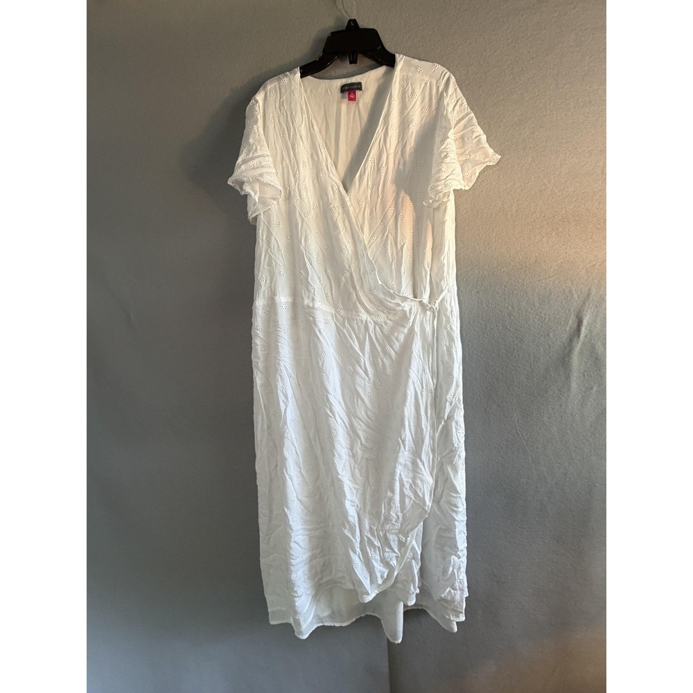 Vince Camuto Dress Womens 2X White Eyelet‎ Wrap Midi Flutter Sleeve Lined Boho